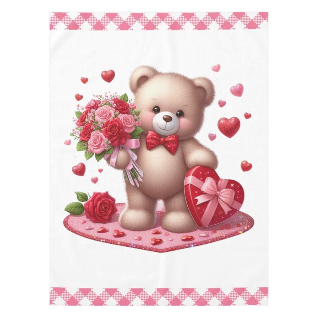 Niedlicher Valentinstag Teddybär Tischdecke (Vorderseite)
