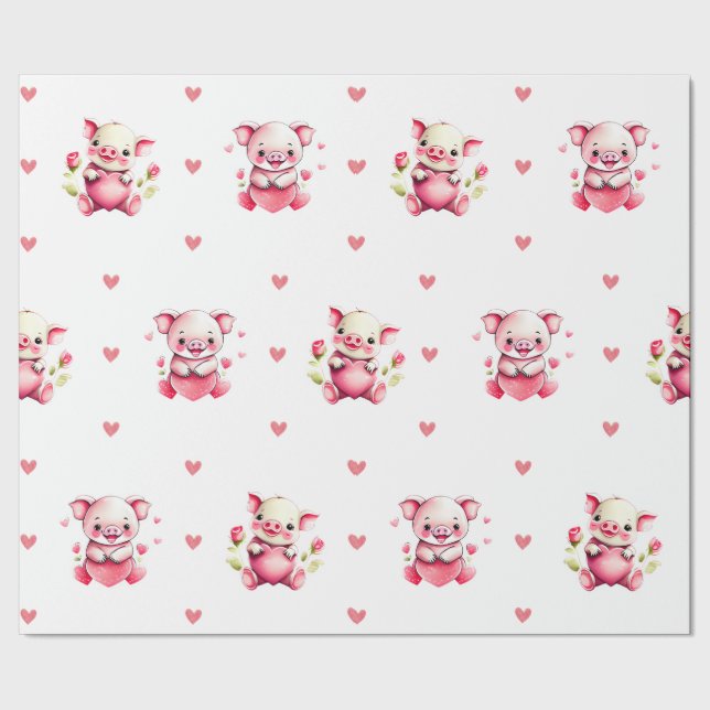 Niedlicher Valentinstag Wasserfarbenfrohe Ferkel Geschenkpapier (Saum)