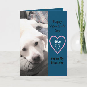 Niedlicher Valentinstag weißer Welpenhund blau Karte