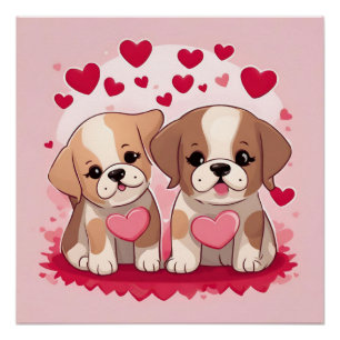 Niedlicher Valentinstag Welpen mit Herz Poster