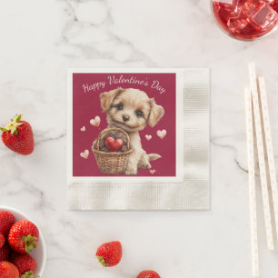 Niedlicher Valentinstag Welpenrotes Herz Serviette