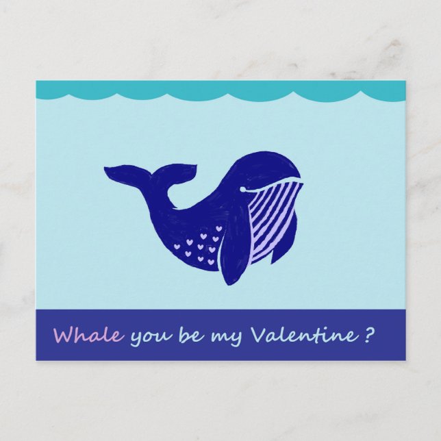 Niedlicher Valentinstag Whale Funny Postcard Feiertagspostkarte (Vorderseite)