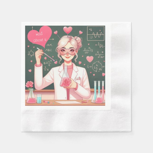 Niedlicher Valentinstag-Wissenschaftler Serviette (Vorderseite)