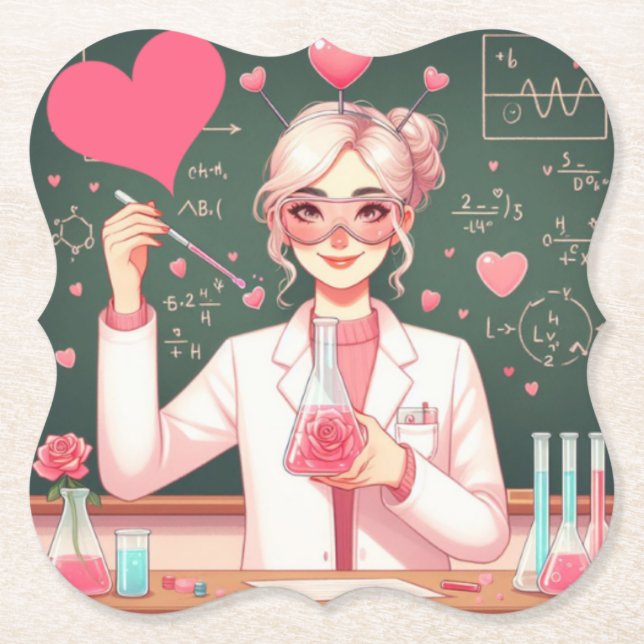 Niedlicher Valentinstag-Wissenschaftler Untersetzer (Vorderseite)