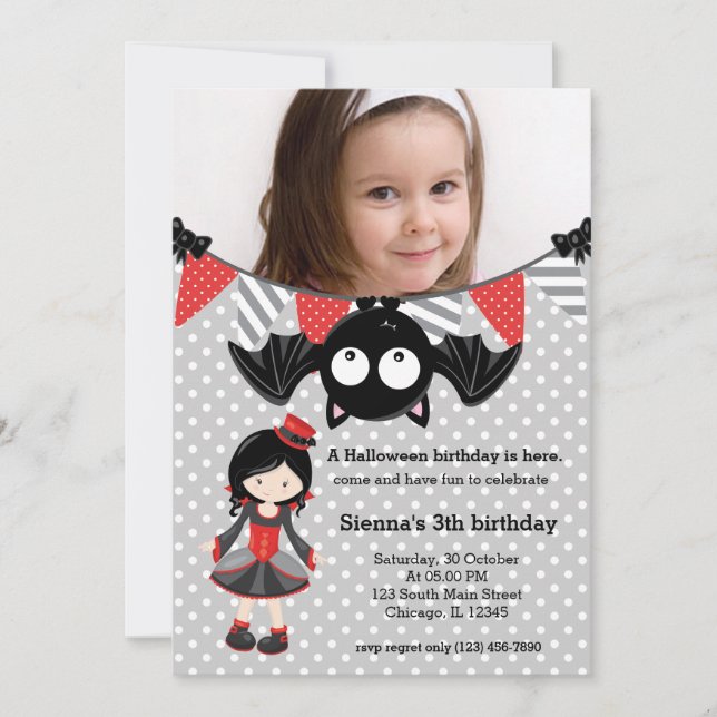 Niedlicher VampirGeburtstag mit Foto Einladung (Vorderseite)