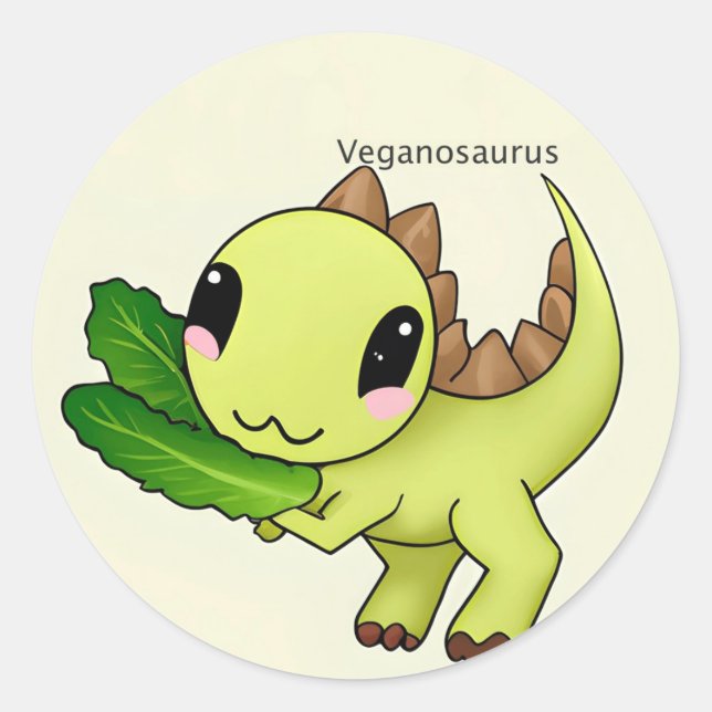 Niedlicher veganer Dinosaurier Runder Aufkleber (Vorderseite)