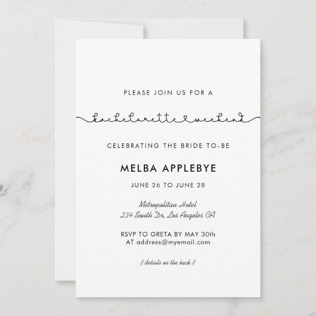 Niedlicher verbindender Schriftart Bachelorette Wo Einladung (Vorderseite)