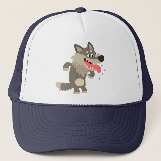 Niedlicher verhungerter Cartoon-Wolf-Hut Truckerkappe (Vorderseite)
