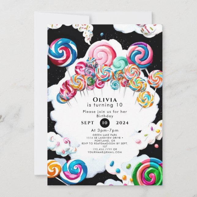 Niedlicher verzauberter Candyland Geburtstag Einladung (Vorderseite)
