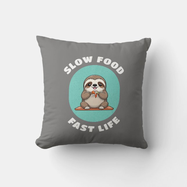 Niedlicher Verzehr von Kawaii Sloth Gray Kissen (Vorderseite)