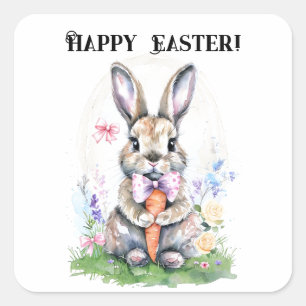Niedlicher Vintage-Osterhase-Hase-Aquarell Quadratischer Aufkleber