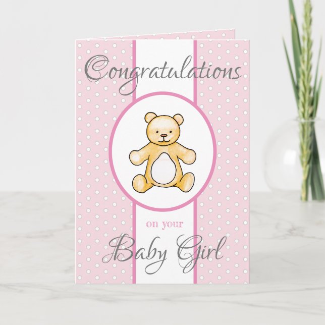 Niedlicher Vintager Babydusche Teddy Karte (Vorderseite)