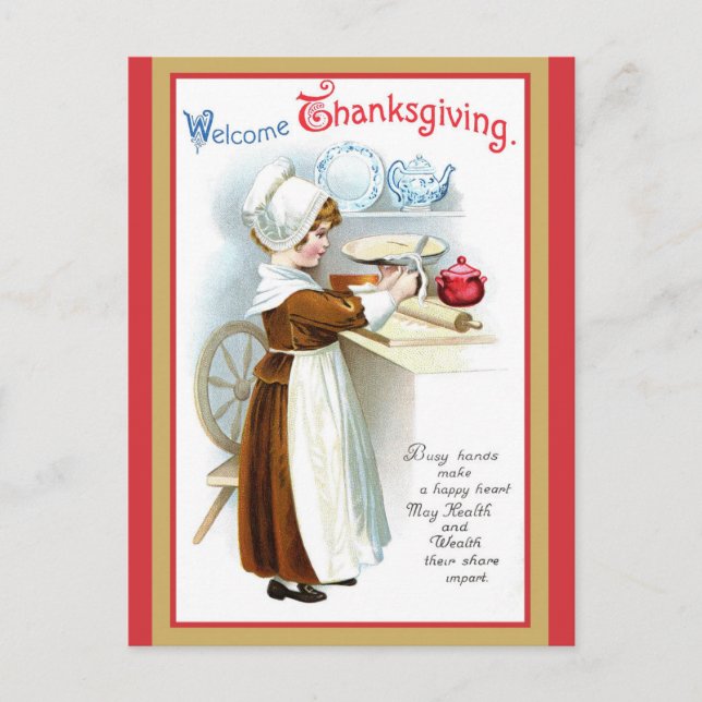 Niedlicher Vintager BegrüßungsErntedank Postkarte (Vorderseite)