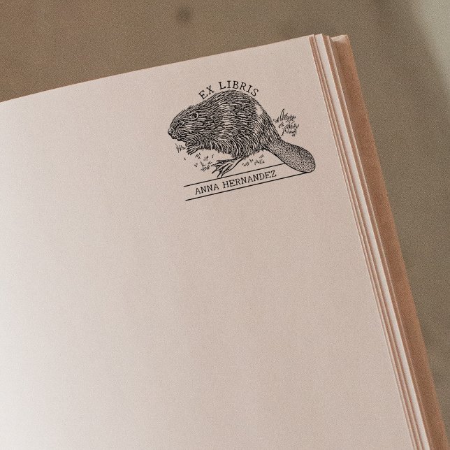 Niedlicher Vintager Biber, Ex Libris Bibliothek Bu Gummistempel (Von Creator hochgeladen)