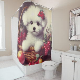 Niedlicher Vintager Bichon Frisé Malerei Duschvorhang