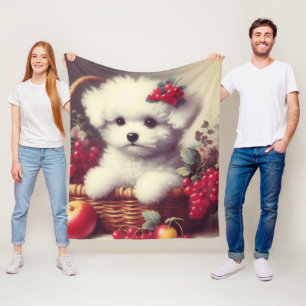 Niedlicher Vintager Bichon Frisé Malerei Fleecedecke