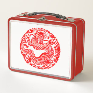 Niedlicher Vintager chinesischer Drachekasten Metall Brotdose