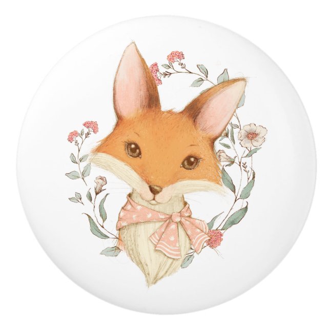 Niedlicher Vintager Fox Rosa Floral Keramikknauf (Vorderseite)