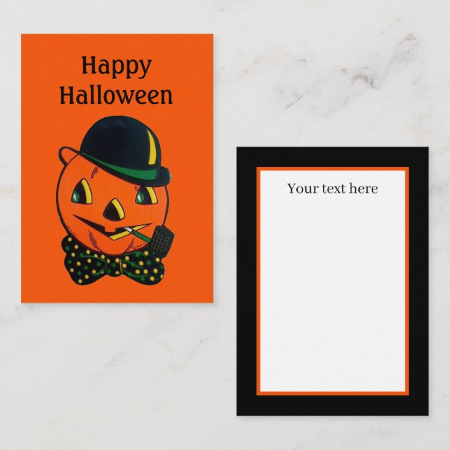 niedlicher Vintager Halloween-Kürbis hinzufügen Mitteilungskarte (Vorne/Hinten)