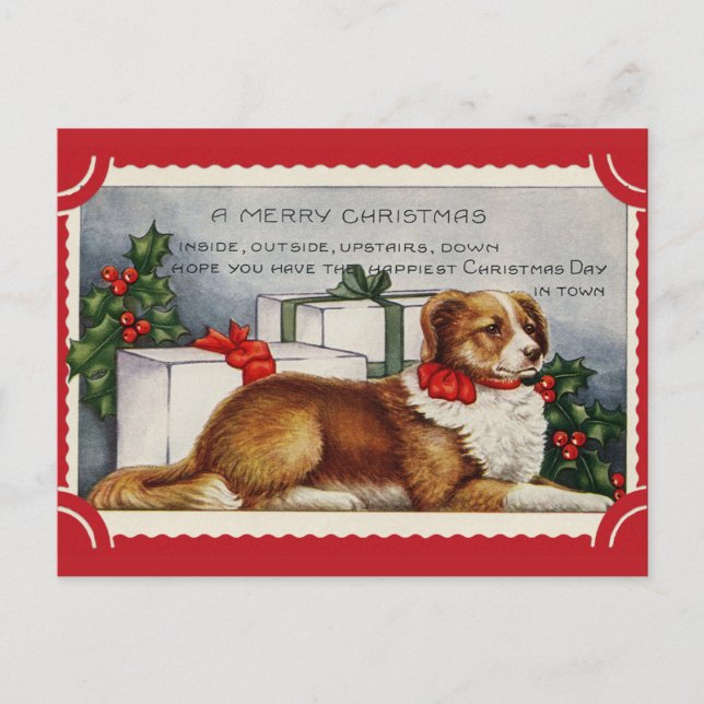 Niedlicher Vintager Hund Frohe Weihnachten Postkarte (Vorderseite)