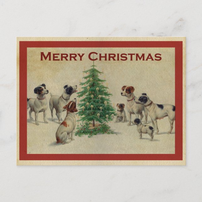 Niedlicher Vintager Hund Frohe Weihnachten Postkarte (Vorderseite)