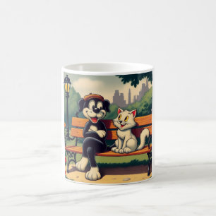 Niedlicher, Vintager Hund/Kater-Cartoon Kaffeetasse