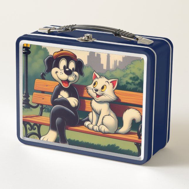 Niedlicher, Vintager Hund/Kater-Cartoon Metall Brotdose (Vorderseite)