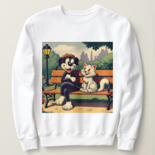 Niedlicher, Vintager Hund/Kater-Cartoon Sweatshirt