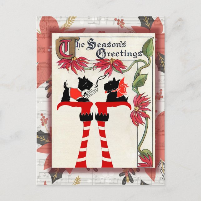 Niedlicher Vintager Hund Weihnachtsgrüße Postkarte (Vorderseite)