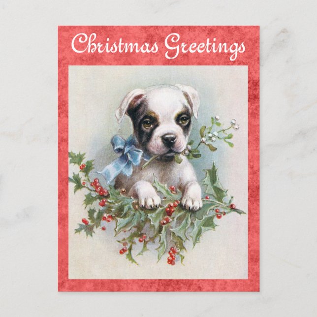 Niedlicher Vintager Hund Weihnachtsgrüße Postkarte (Vorderseite)