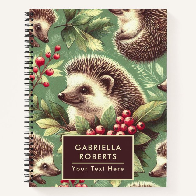Niedlicher Vintager Igel Muster Notizbuch (Vorderseite)