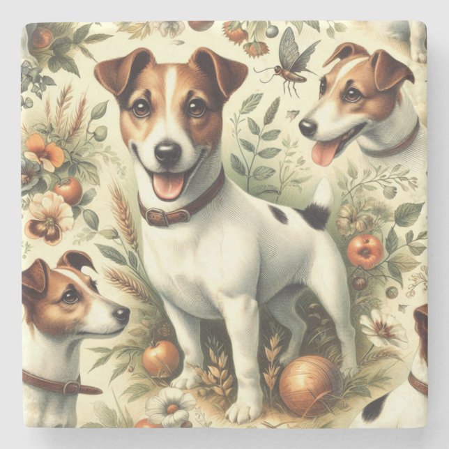 Niedlicher Vintager Jack Russell Terrier Steinuntersetzer (Vorderseite)