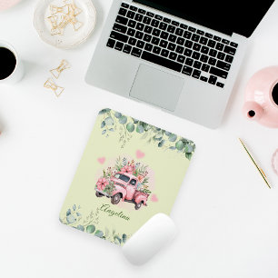 Niedlicher Vintager LKW Rosa Blumenfolie Mousepad