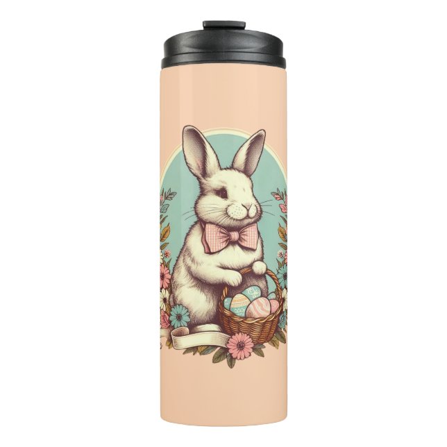 Niedlicher, Vintager Osterhase/Ei/Korb Thermosbecher (Vorderseite)