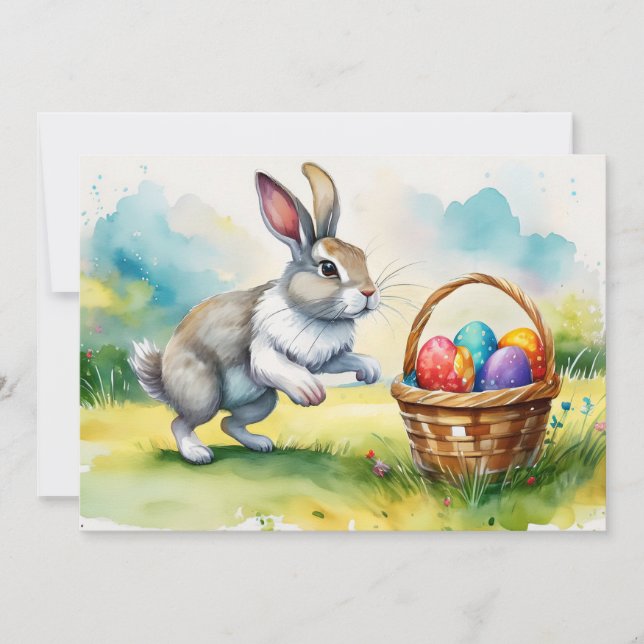 Niedlicher Vintager Osterhase Feiertagskarte (Vorderseite)
