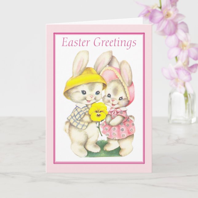 Niedlicher Vintager Osterhase Karte (Orchidee)