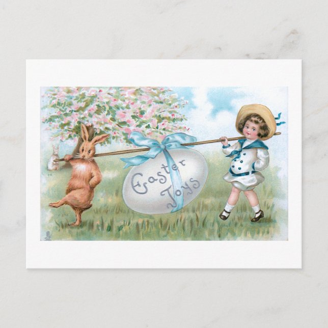 Niedlicher Vintager Osterhase und Kind Postkarte (Vorderseite)