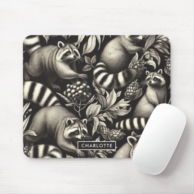 Niedlicher Vintager Racoon Nahtlos Mousepad (Mit Mouse)