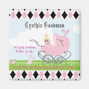 Niedlicher Vintager rosa Baby-Mädchen-Wagen Magnet