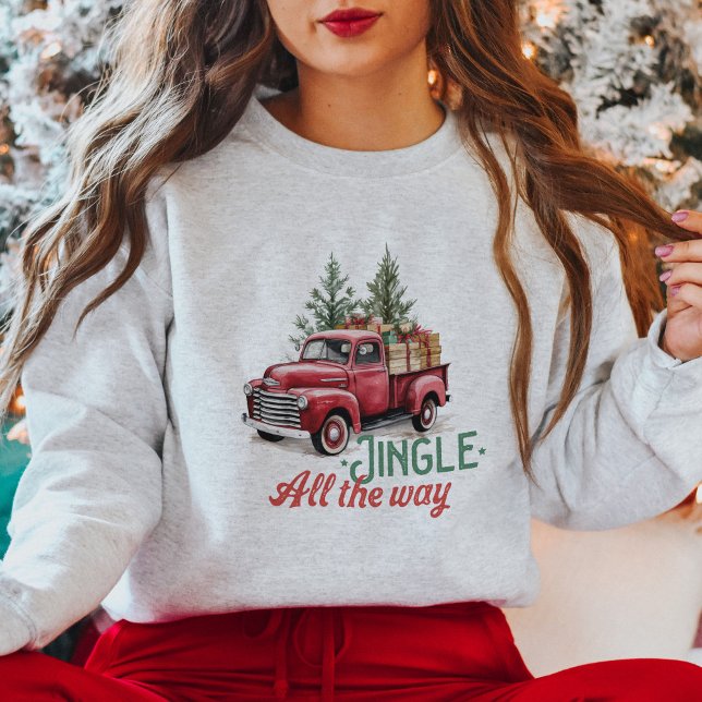 Niedlicher Vintager Rotautoweihnachtsbaum Sweatshirt (Von Creator hochgeladen)
