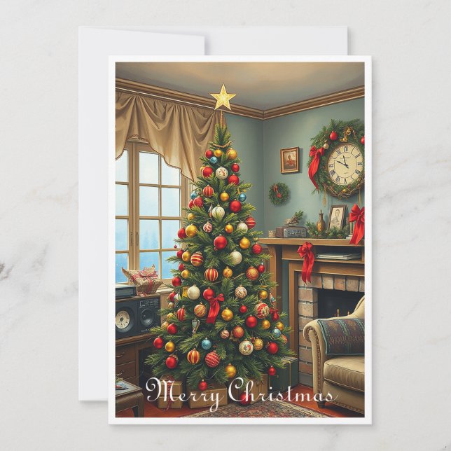 Niedlicher, Vintager, rustikaler Weihnachtsbaum Feiertagskarte (Vorderseite)