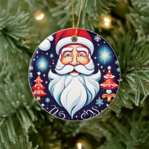 Niedlicher Vintager Santa Round Design Retro Keramik Ornament