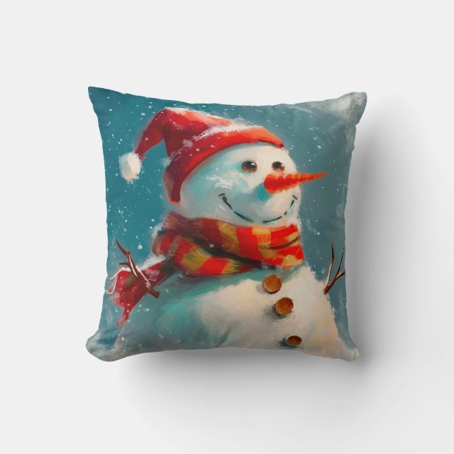 Niedlicher Vintager Schneemann Weihnachten Kissen (Vorderseite)