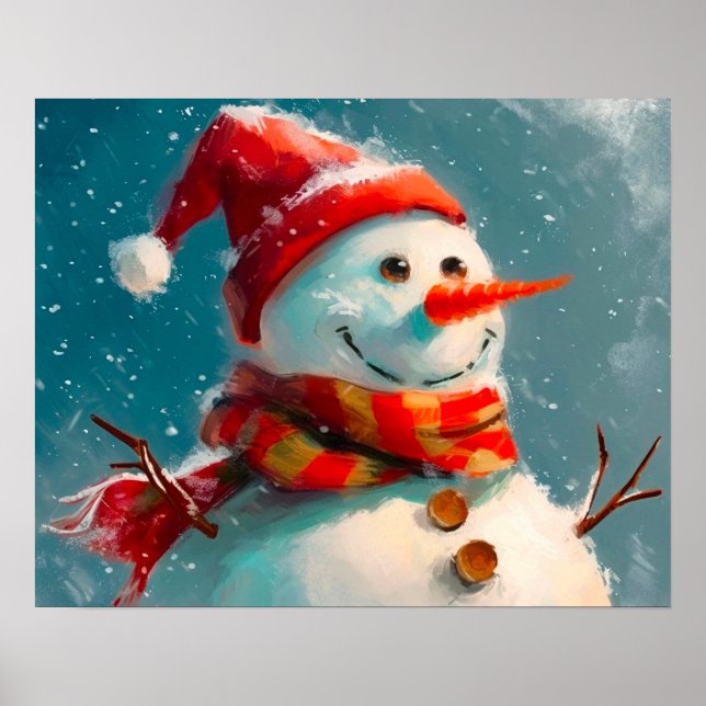 Niedlicher Vintager Schneemann Weihnachten Poster (Vorne)