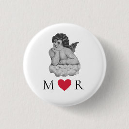 Niedlicher Vintager Schwarz-weißer Cherub Angel Pa Button
