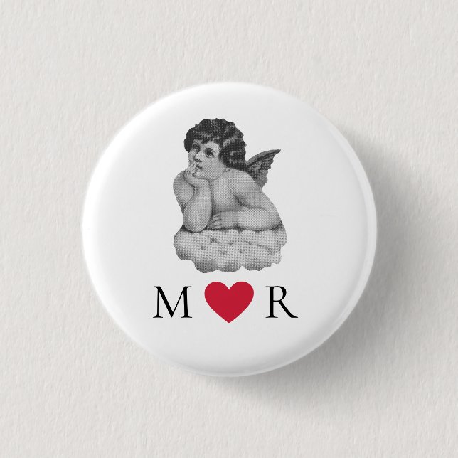 Niedlicher Vintager Schwarz-weißer Cherub Angel Pa Button (Vorderseite)