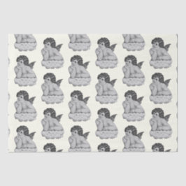 Niedlicher Vintager Schwarz-weißer Cherub Angel Seidenpapier