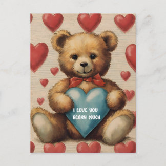 Niedlicher Vintager Teddybär I Liebe Sie Valentine Postkarte