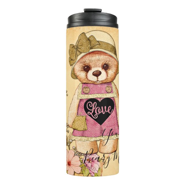 Niedlicher Vintager Valentinbär Thermosbecher (Vorderseite)