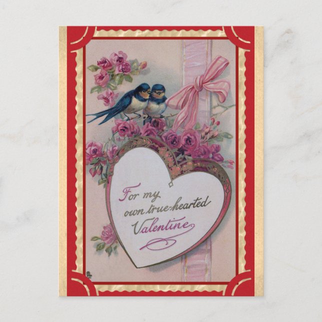 Niedlicher Vintager Valentinstag Herzblutvogel Postkarte (Vorderseite)